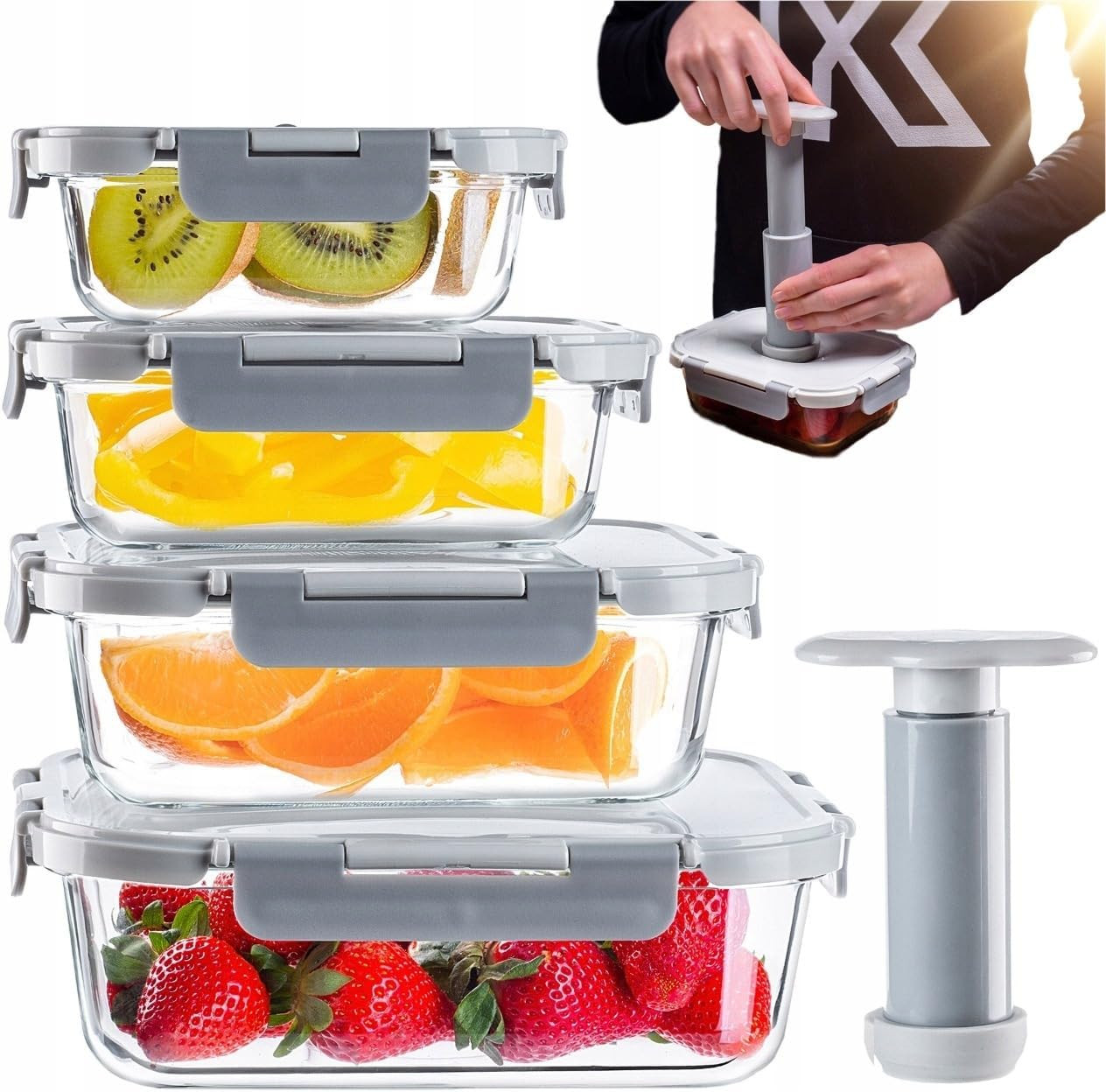 Set 4 Contenitori Sottovuoto in Vetro Borosilicato Ermetici 370-1520ml