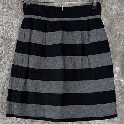 French Connection Size 2 Linen Blend Striped Mini A Line Skirt Black Gray Zip