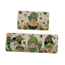 St Patricks Day Gnomes with Gold Coins Decorative Kitchen Rugs Set of 2, Lucky