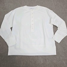 Athleta Balance Henley Sweatshirt Womens Medium White Long Sleeve Popover New