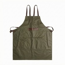 Bib Apron with Leather Straps Rugged Canvas Apron with Pockets Multi-Pocket