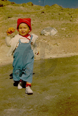 Toddler Boy Runs Towards Camera w/ Box of Kodak Film: 1950's 35mm Slide