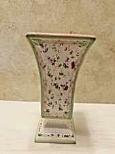 Vintage Laura Ashley FTD Chintz Ceramic Square Pedestal Vase 9"