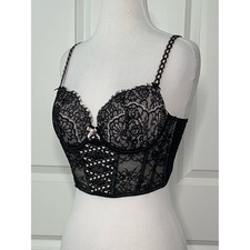 Victoria's Secret Dream Angels Lace Corset Bra Bustier Pink Black Size Medium