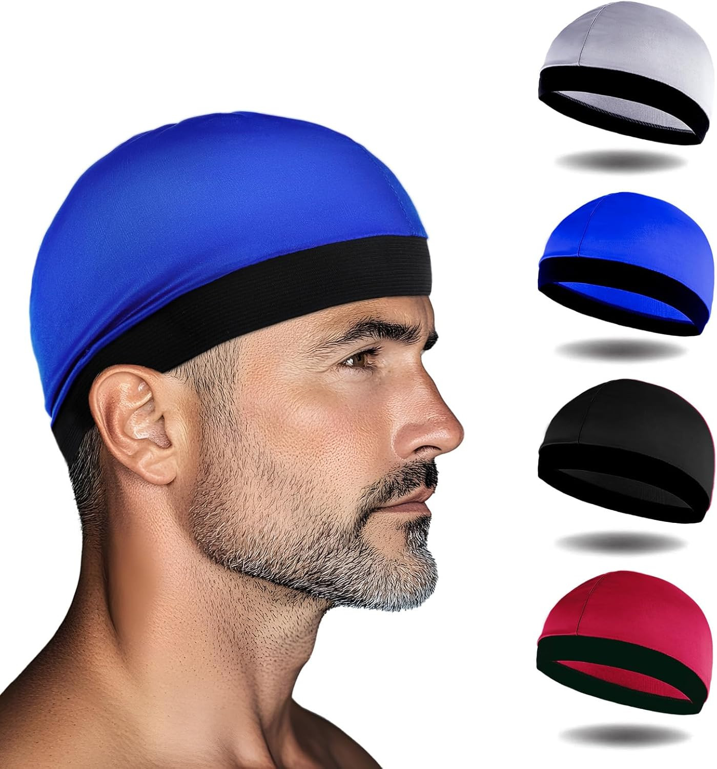 4Pcs Silk Wave Cap Set for Men - Satin Durag, Soft Breathable Stain Caps for Sle