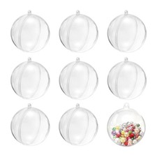 10Pcs Round Clear Fillable Balls Ornament with No Hole Pearl, 2.8Inch Hanging