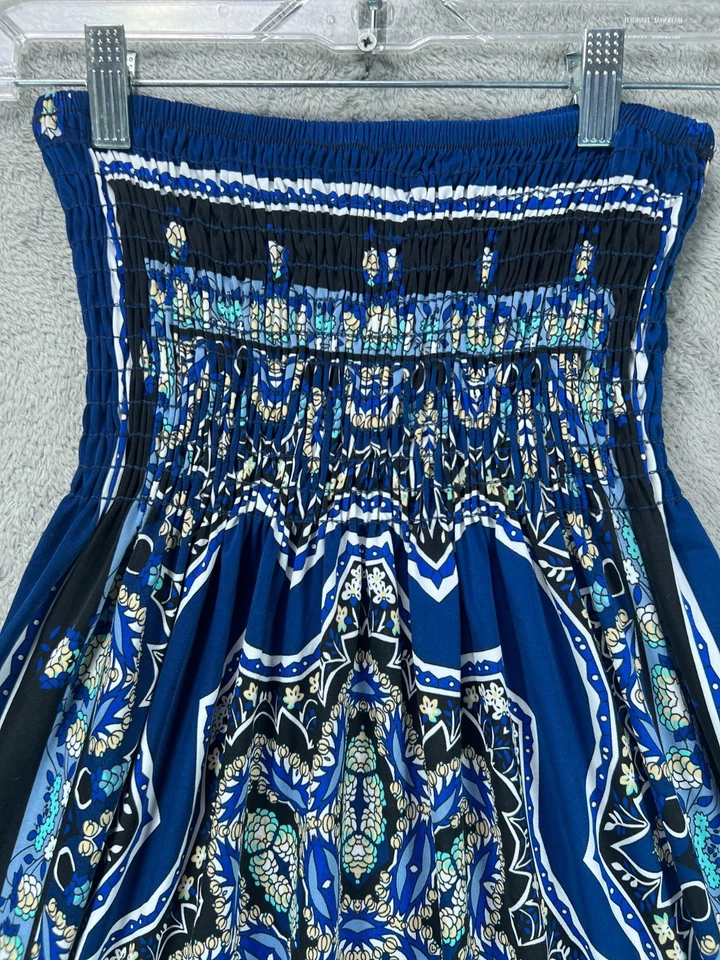 Mini Vestido CristinaLove Y2K Sin Tirantes Para Mujer Azul Floral Vestido Calado Mediano Foto 4 de 4