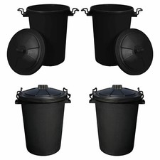 4 X Large Plastic Dustbins With Lids 50L Kitchen Bin Garden Waste Storage- Black
