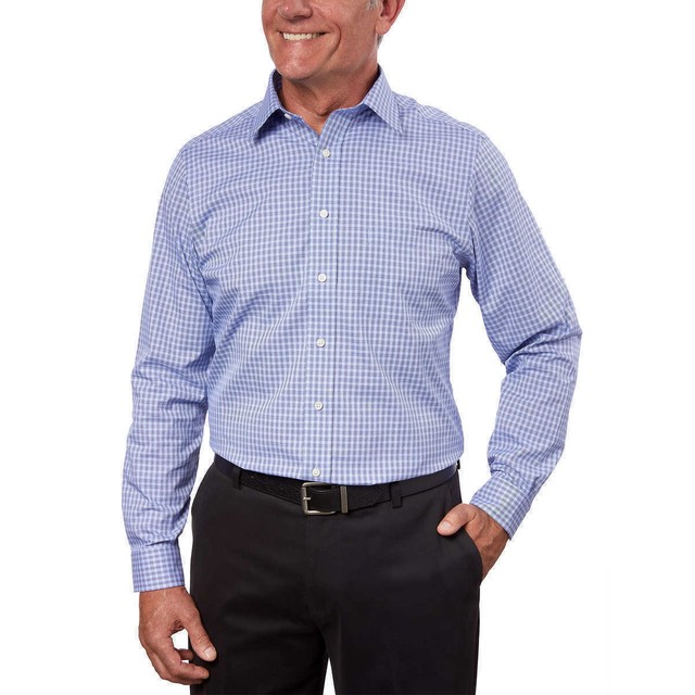 Kirkland Signature Men`s Tailored Fit Dress Shirt(Blue Check,16x32/33