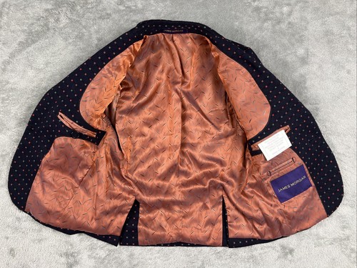 James Morgan Blazer Jacket Boys Size 4 Dotted Navy Blue Lined Elbow Patches Kids - Picture 3 of 8
