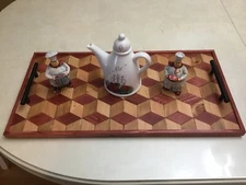 Coffee Serving Tray Geometric Distressed Farmhouse Coffee Food Drink Snack Tray 