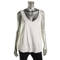 $48 Free People Womens White Cotton Hi-low Raw Edge Strappy Back Tank Top L $48 Free People Womens White Cotton Hi-low Raw Edge Strappy Back Tank Top L