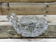 Crystal Cut Glass Round Candy Dish with Handle