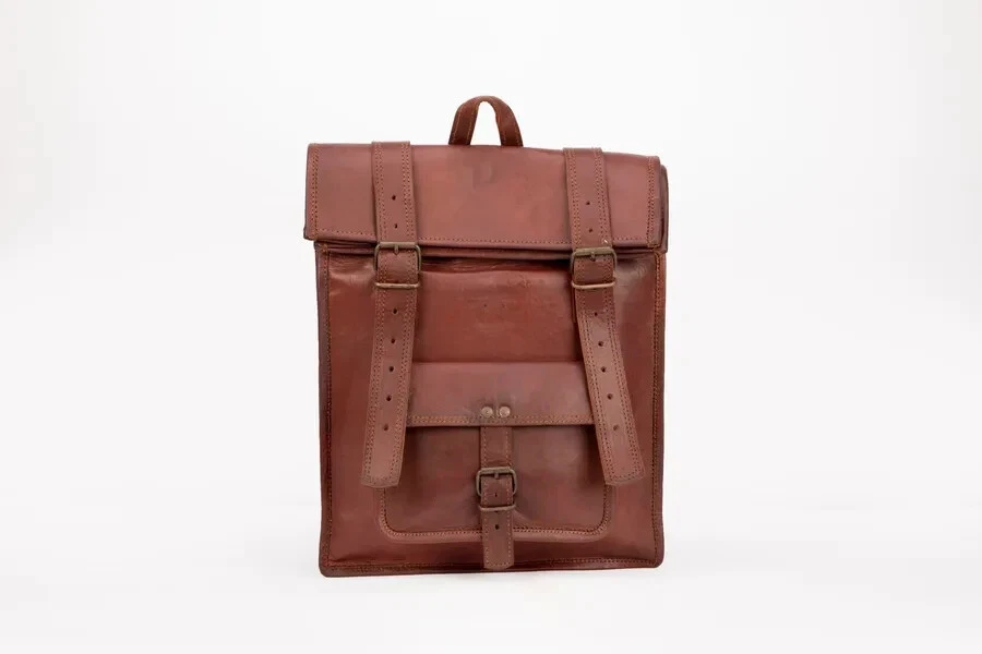 Men's Genuine Leather Roll Top Backpack Rucksack Rolling Motorcycle Bag travel