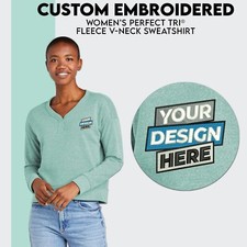 Personalized Women  s Fleece V-Neck Sweatshirt Embroidered Your Logo Gift For Her