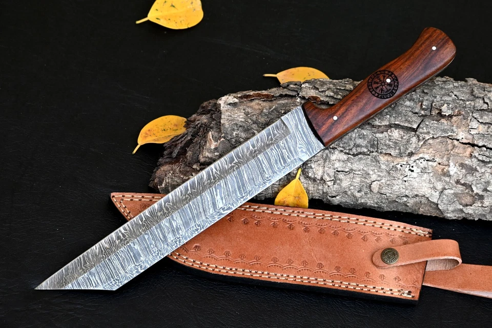 Cuchillo de caza vikingo hecho a mano personalizado forjado a mano acero Damasco 2899 Foto 3 de 4