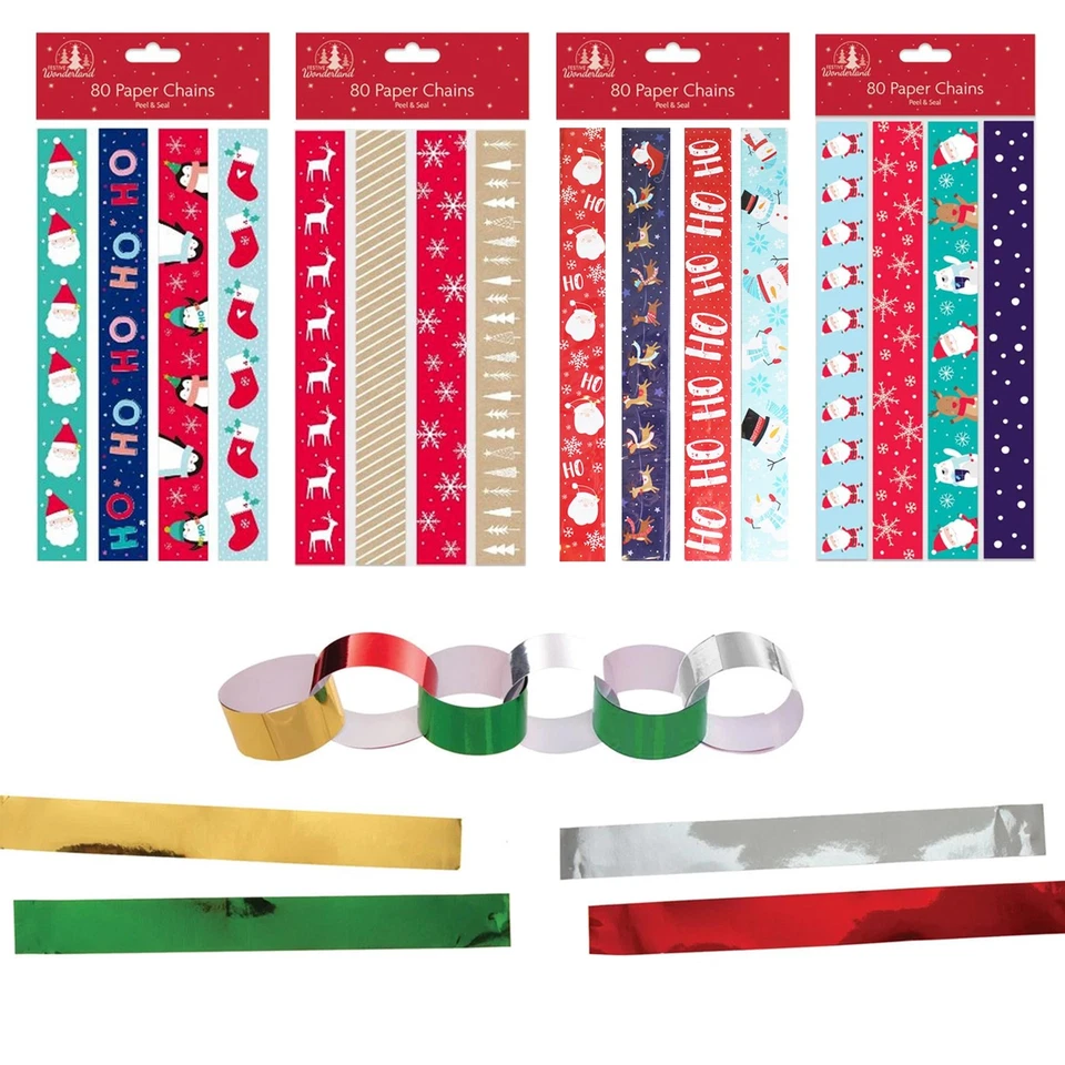 TALLON 80 Christmas Paper Chains - 4 Designs Per Pack - Choose Design