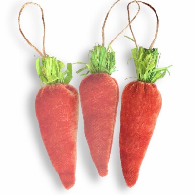 3 Carrots Easter Ornament Velour Bunny Garden Rabbit Vegetables Christmas Decor