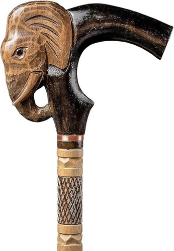 Elephant Head Wooden Walking Stick Hand Carved Walking Cane For Men Women Gift - Picture 5 of 6