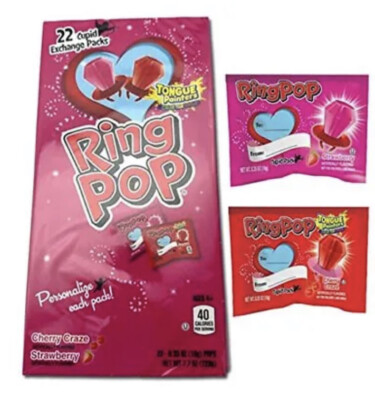 Ring Pop Valentine's Exchange Kit 22 Individually Wrapped Cherry Craze and Str..