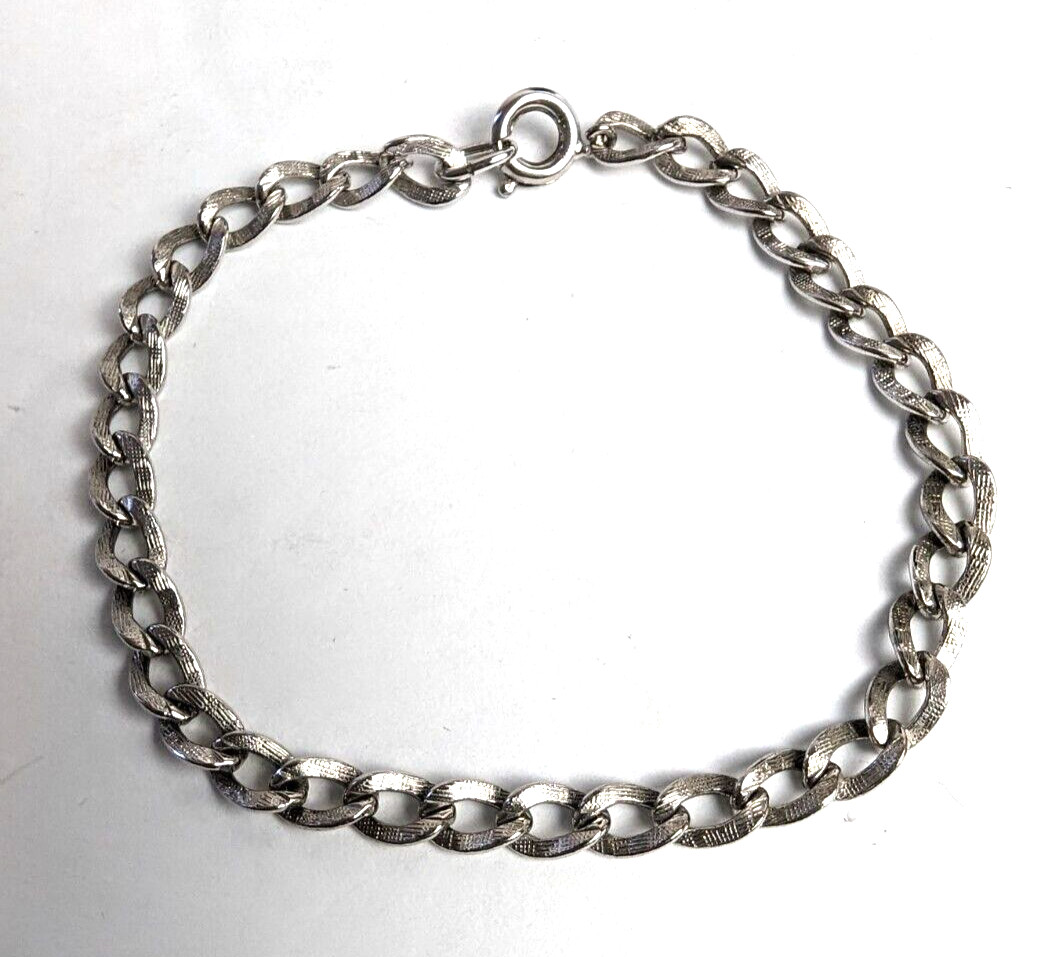 Vintage Sterling Silver Textured Link Starter Charm Bracelet 7.25” VERY NICE