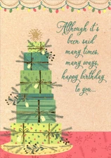 Stack of Green Presents  Although It's Been Said Christmas Birthday Card