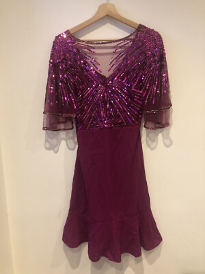 purple virgos lounge dress Virgos Lounge Gene Embellished Mini Short Party Skater Dress UK8 EUR36 US4