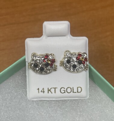 Große Kätzchen Katze Ohrstecker 14K massiv Gold mit Sicherheitsrücken