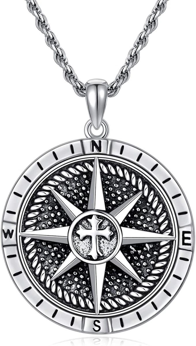 Mens compass necklace sterling silver sale