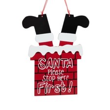 Santa Stop Here First Hanging Sign Christmas Decoration Indoor Outdoor Plaque