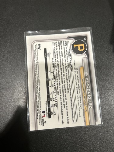 2024 Bowman Chrome Endy Rodriguez Aqua Mojo Refractor 111/125 Rookie Pirates - Picture 2 of 2