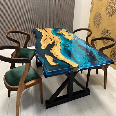 Custom Large Epoxy Ocean Table | Resin Table Wood | Modern Home Décor Blue Ocean