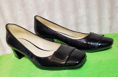Naturalizer N5 Comfort Black Buckle Patent Heel Shoes Womens Size