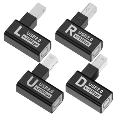 Type-B Male USB 2.0 to Female Extension Adapter Left+Right+up+Down Angled Eac...