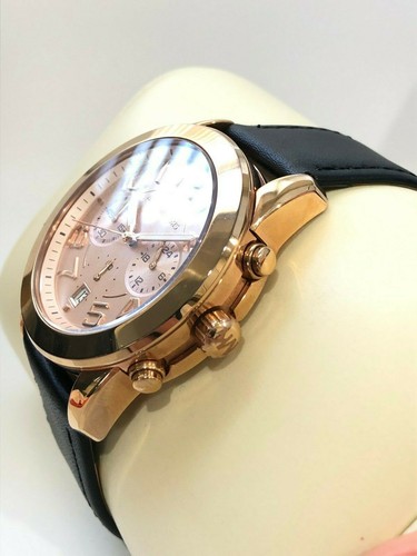 MICHAEL KORS LADIES MK5727 ROSE GOLD CHRONO STEEL BLACK STRAP WATCH $275 - Picture 3 of 6