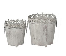 Blumentopf Übertopf 2erSet Landhaus grau Metall Vintage Shabby Ø17+22cm Deko