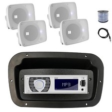 Pyle Marine Radio, Adapter,Spa Bezel, Antenna,Wire, 4x 5.25" 600W White Speaker
