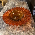 Vintage Blenko Glass 9.5” Ruffled Edge Bowl Amberina w/Original Sticker