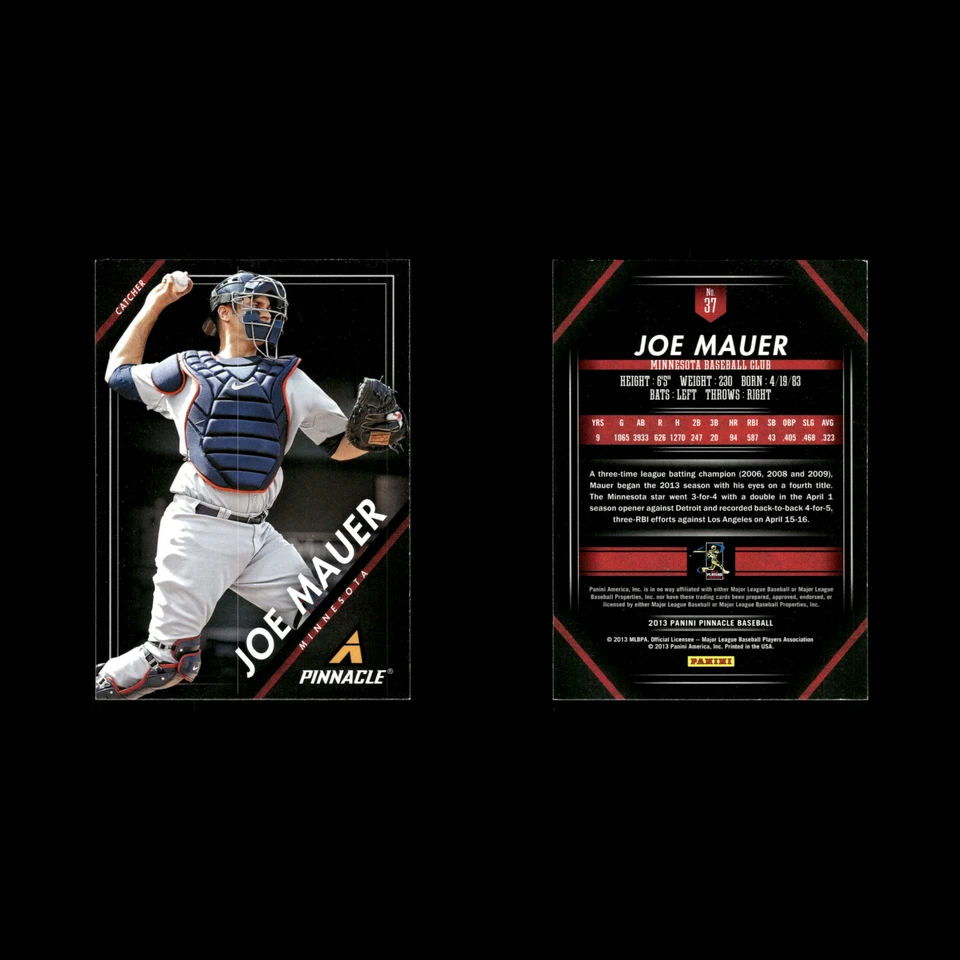 Tarjeta de béisbol Joe Mauer #37 2013 Pinnacle Minnesota Twins MLB Foto 3 de 3