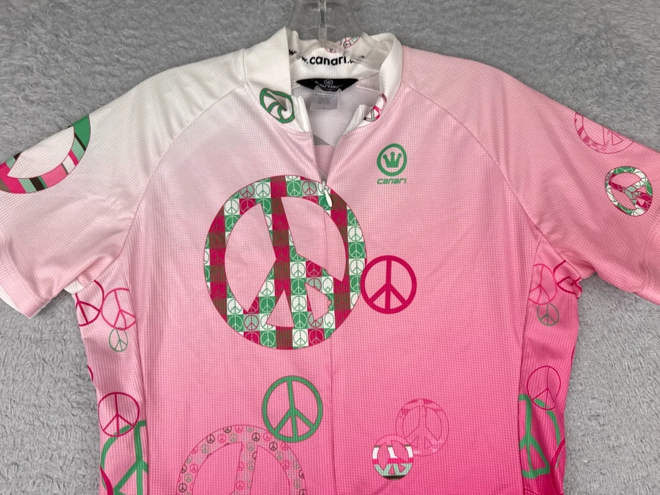 Camiseta de ciclismo Canari para mujer grande blanca rosa signo de la paz 1/2 cremallera manga corta Foto 4 de 4