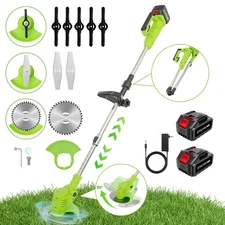 Cordless Electric  Grass String Trimmer Lawn Edger Weed Wacker Cutter+ 2 Battery