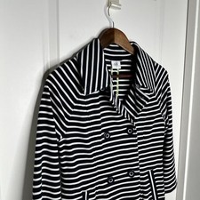 Cabi Black White Striped Double Breasted Blazer Jacket Women's Size S