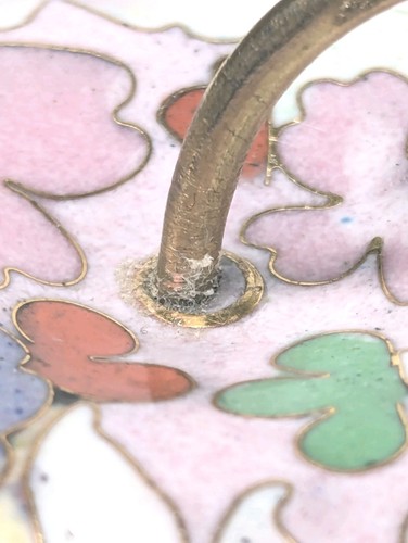 Vintage chinesische Cloisonne apfelförmige Schmuckschatulle Emaille 3,5" Lotusblumen - Bild 15 von 16