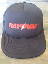 VINTAGE Trucker Hat Cap Snap Back BLACK Nissin Rayovac Batteries Rope Mesh 24