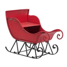 Iron Christmas Santa Sleigh 39-Inch Red and Black Distressed Design, Festive
