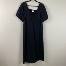 Old Navy Puff-Sleeve Midi Swing Dress Size XXL Black V Neck Cotton