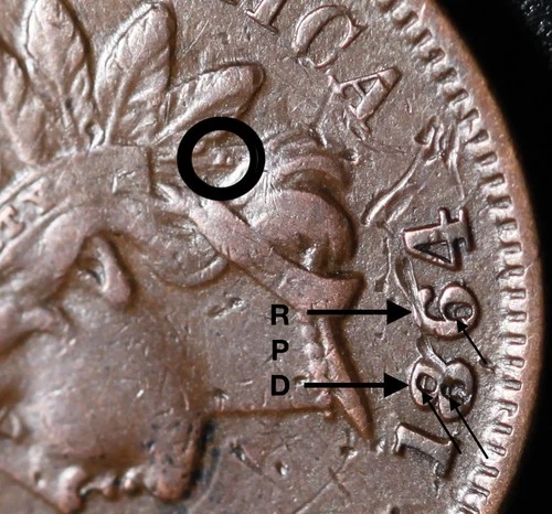 1864L INDIAN HEAD CENT - XF EF -With REPUNCHED DATE RPD!