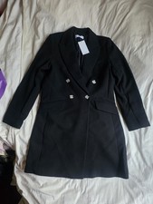 Mango Women s Long Blazer Pockets Black Sz M Nwt