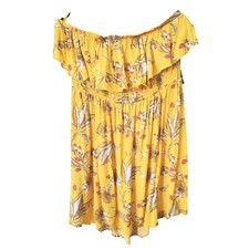 NWT Express Womens L Yellow Floral Off-the-Shoulder Smocked Ruffle Mini Dress