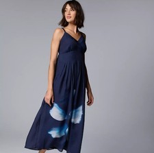 Simply Vera Wang Women's Pleated Maxi Dress Navy Floral Tank Lyocell Nylon XS